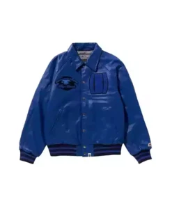 Front-Side-Of-the-Blue-BAPE-Leather-Varsity-Jacket
