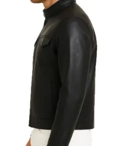 Isaac Men’s Black Classic Leather Trucker Racer Jacket