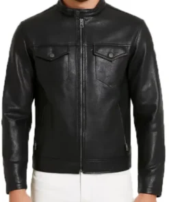 Isaac Men’s Black Classic Leather Trucker Racer Jacket