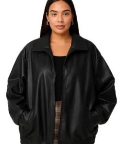 Jane Women’s Pastel Collar Oversized Bomber Leather Jacket