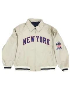 Kith & Avirex for the New York Knicks Icon Jacket in blue and orange from America Jackets.