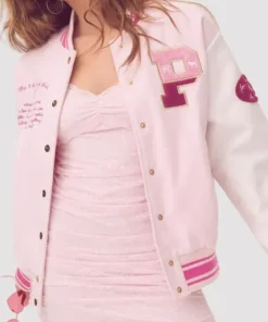 LoveShackFancy x PINK Varsity Jacket Front Look Wearing a Women