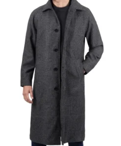 Lynwood Mens Charcoal Grey Shirt Collar Long Wool Coat