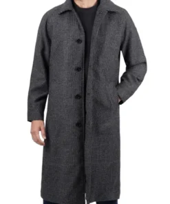 Lynwood Mens Charcoal Grey Shirt Collar Long Wool Coat