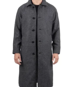 Lynwood Mens Charcoal Grey Shirt Collar Long Wool Coat