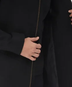 Men's Black Modern Fit Wool Hooded Coat with Zip Closure