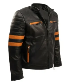 Men’s Brown Stripe Cafe Racer Leather Jacket