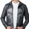 Mens Frank Castle Jacket Skull Embossed Leather Jacket