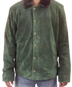 Front view of the brown Mens Heat Straps Deck Jacket with button closure at America Jackets.