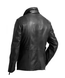 Men’s M65 Field Black Real Lambskin Leather Coat Jacket with four front flap pockets, stand collar, and zip closure Back look
