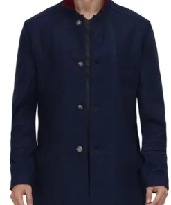 Mens Navy Blue Modern Fit Wool Coat