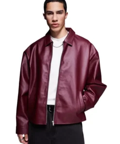 Mens Oversized Burgundy Leather Jacket