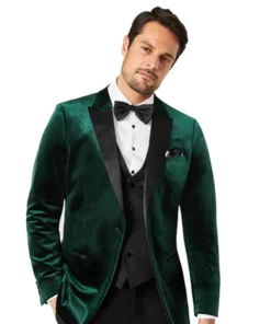 Mens Slim Fit Satin Peak Lapel Tuxedo Jacket Front look