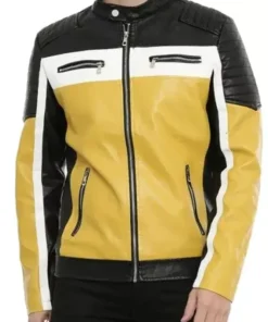 Motorcycle Color Block Leather Quilted Jacket