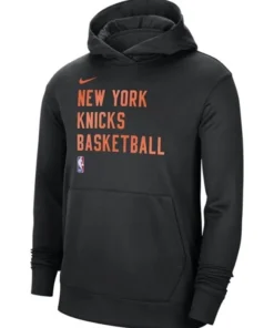 NY Knicks Practice Hoodie Front Look Black Color