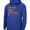 NY Knicks Practice Hoodie Front Look Blue Color