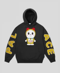 Palace x Doraemon Hoodie – Where Streetwear Meets Anime Icon Black color Back look