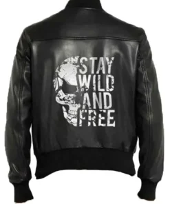 Stay Wild and Free Black Leather Jacket Back look