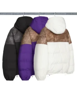 Supreme Leather Yoke Puffer Jacket Back Look Three Color