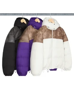 Supreme Leather Yoke Puffer Jacket Front Look Three Color
