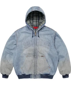 Supreme Reflective Arc Hooded Work Jacket Color Blue And Front look