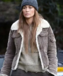 The Mother 2023 Jennifer Lopez Brown Shearling Jacket