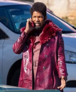 They Cloned Tyrone 2023 Jamie Foxx Purple Leather Coat