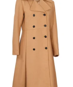 Women's Beige Double-Breasted Wool Overcoat