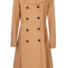 Women's Beige Double-Breasted Wool Overcoat