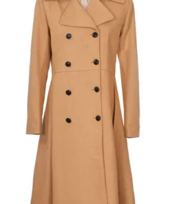 Women's Beige Double-Breasted Wool Overcoat