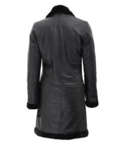 Women’s Black Leather Long Shearling Coat