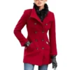 Womens Double Breasted Red Wool Blend Coat