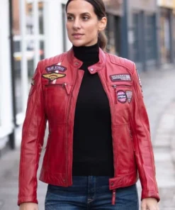 Women’s Fashion Leather Biker Style Jacket Red Lexica