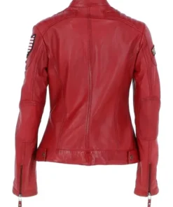 Women’s Fashion Leather Biker Style Jacket Red Lexica