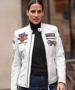 Women’s Fashion Leather Biker Style Jacket White Lexica