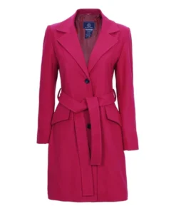 Womens Pink Notch Lapel Wool Wrap Coat
