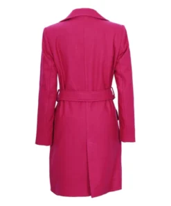 Womens Pink Notch Lapel Wool Wrap Coat