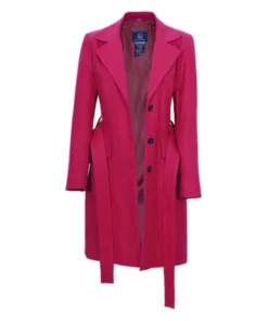 Womens Pink Notch Lapel Wool Wrap Coat