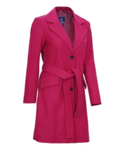 Womens Pink Notch Lapel Wool Wrap Coat