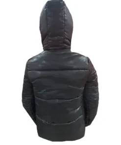 Back view of a sleek black Mackage Kent down puffer jacket with a hood. This men's Mackage puffer jacket is one of the essential Mackage coats men offering warmth and style. An example of a classic mackage jacket black.