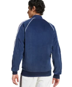 Adidas Adicolor Velour Track Jacket. Blue Color Back look