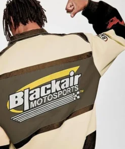 Air Racing Style Varsity Jacket Beige