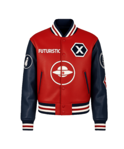 Futuristic ‘X’ Red & Black Leather Jacket Front look