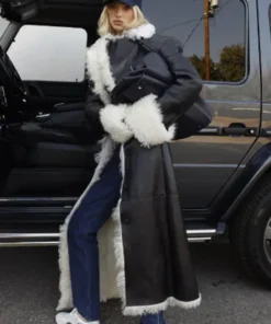 LA 2025 Elsa Hosk Black Shearling Leather Coat