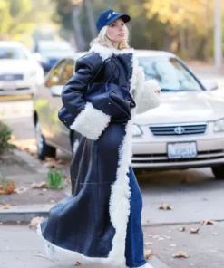 LA 2025 Elsa Hosk Black Shearling Leather Coat