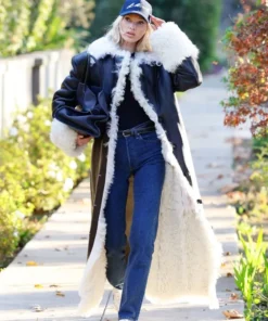 LA 2025 Elsa Hosk Black Shearling Leather Coat