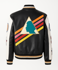 Men’s Multi-Color Triangle Leather Varsity Jacket Back Look