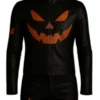 Mens Pumpkin and Bat Printed Leather Jacket