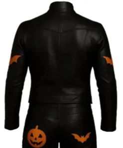 Mens Pumpkin and Bat Printed Leather Jacket