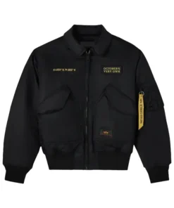 OVO Alpha Industries Bomber Jacket Front Look black Color